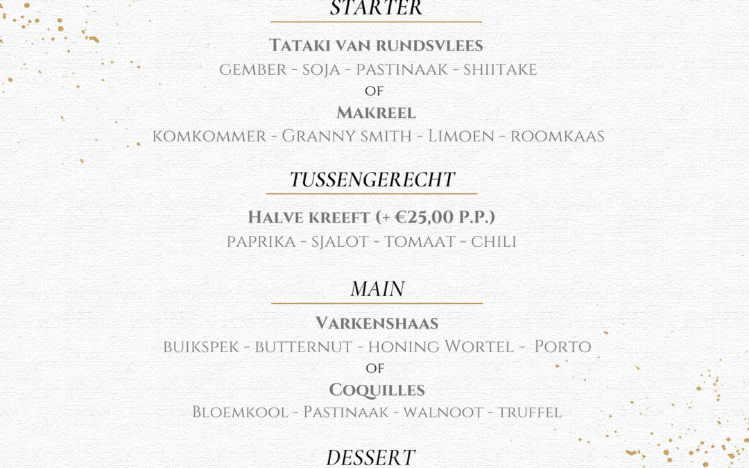 Eindejaars take away menu